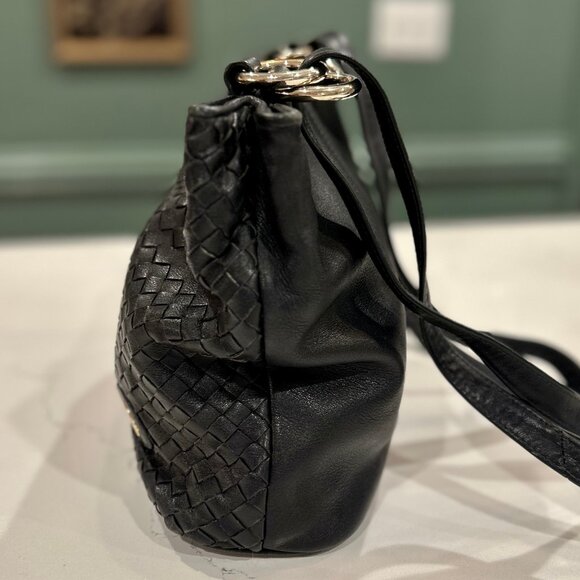 Etienne Aigner Black Woven Leather Convertible Strap Handbag Crossbody Shoulder - Picture 5 of 16